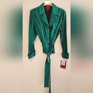 Vintage JS Collections Green Satin/Taffeta Blouse